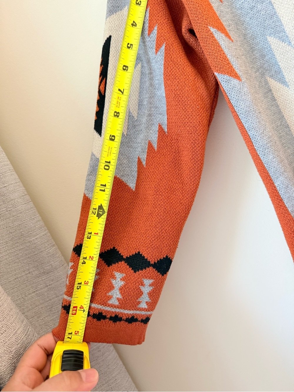 Aztec Pattern Open-Front Cardigan Sweater - Rust M - Picture 9 of 16